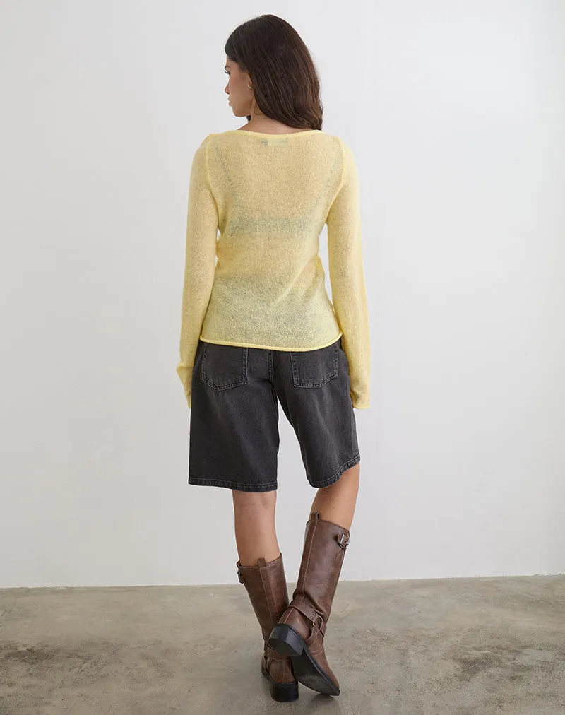 Aika Long Sleeve Top in Sheer Knit Lemon sold by Motel Rocks product image thumbnail 3