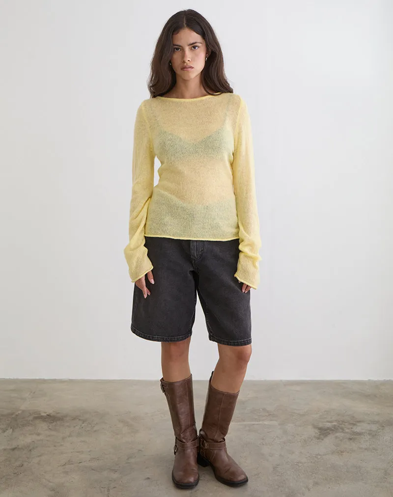 Aika Long Sleeve Top in Sheer Knit Lemon sold by Motel Rocks product image thumbnail 2