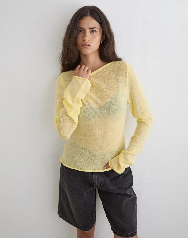 Aika Long Sleeve Top in Sheer Knit Lemon sold by Motel Rocks