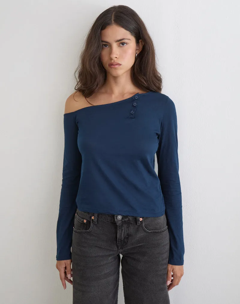 Tole Asymmetric Button Up Top in Tissue Jersey Dark Navy sold by Motel Rocks product image thumbnail 2