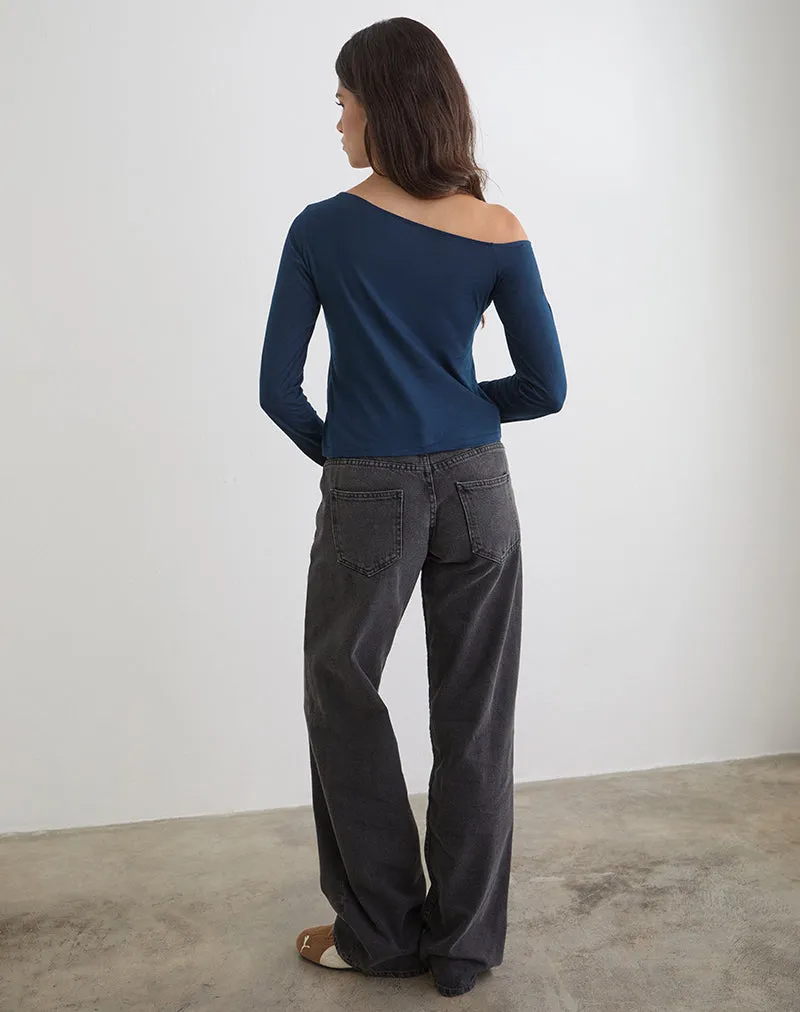 Tole Asymmetric Button Up Top in Tissue Jersey Dark Navy sold by Motel Rocks product image thumbnail 4