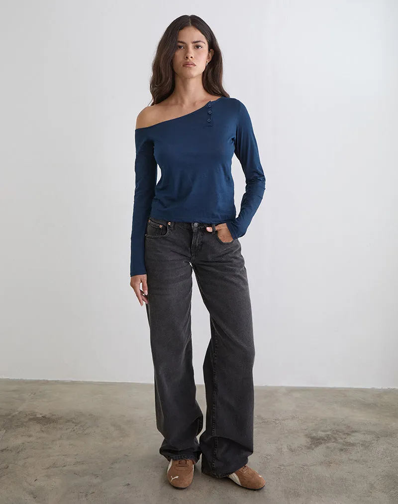 Tole Asymmetric Button Up Top in Tissue Jersey Dark Navy sold by Motel Rocks product image thumbnail 3