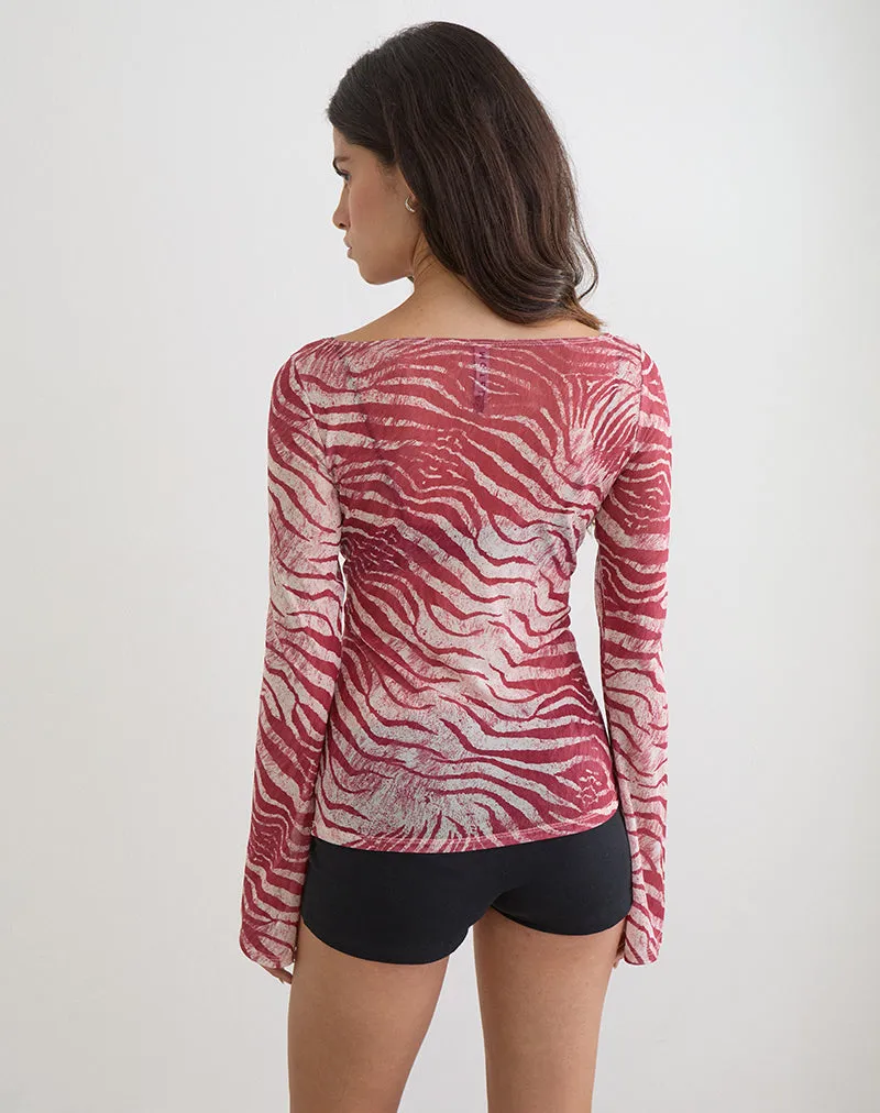 Tineko Long Sleeve Top in Wild Animal Red sold by Motel Rocks product image thumbnail 4