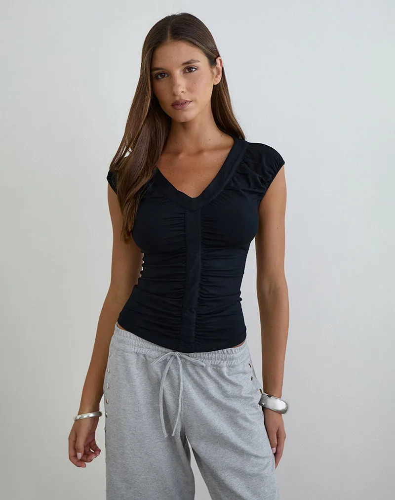 Atheia Gathered V-Neck Top in Rayon Jersey Black sold by Motel Rocks product image thumbnail 5