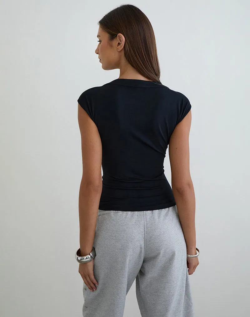 Atheia Gathered V-Neck Top in Rayon Jersey Black sold by Motel Rocks product image thumbnail 4