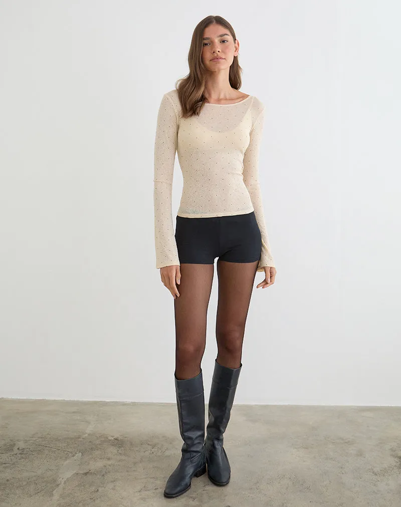 Tineko Long Sleeve Top in Polka Textured Jersey Beige sold by Motel Rocks product image thumbnail 3