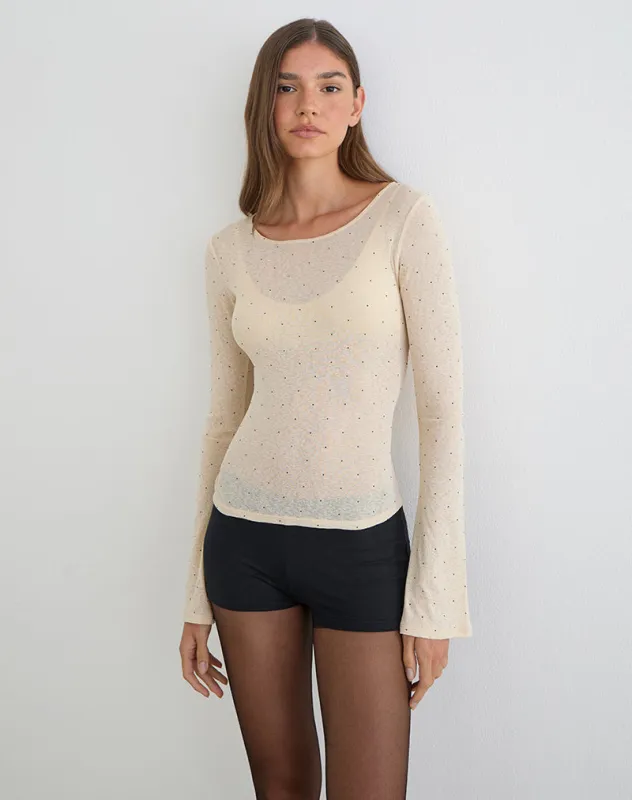 Tineko Long Sleeve Top in Polka Textured Jersey Beige made by Motel Rocks