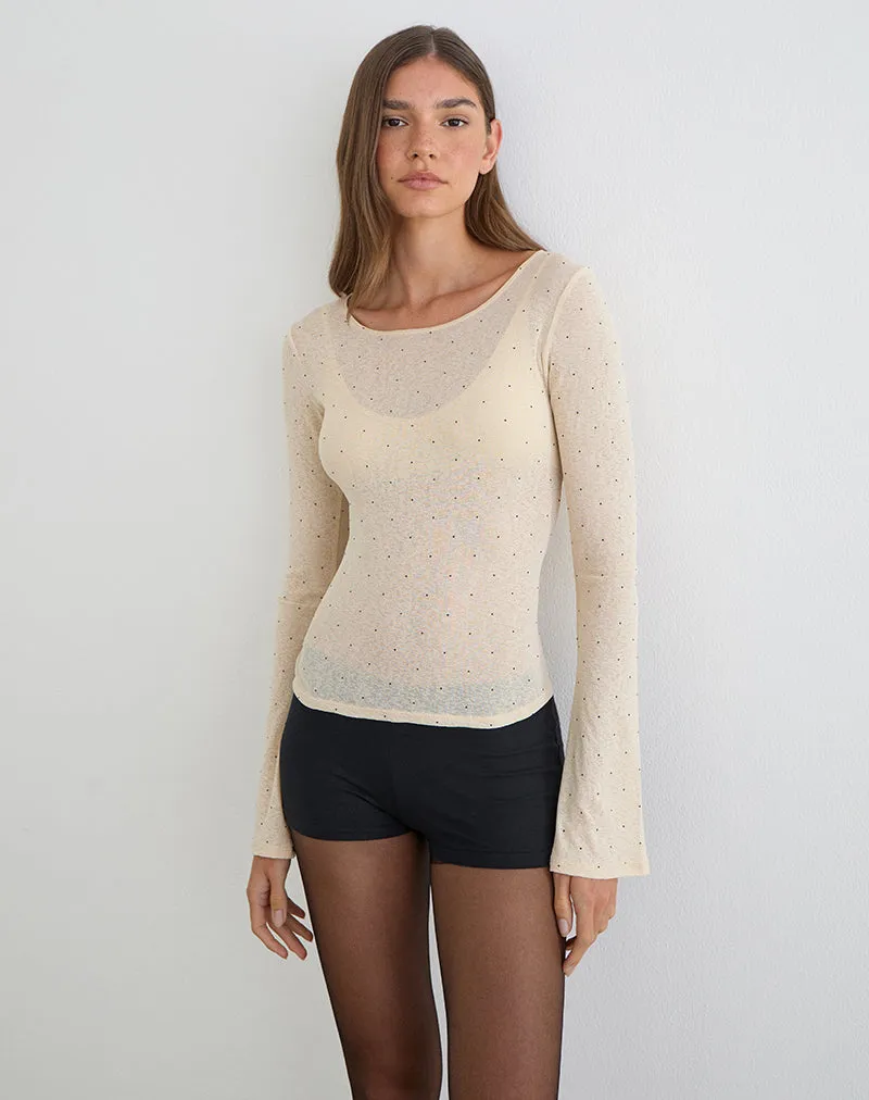 Tineko Long Sleeve Top in Polka Textured Jersey Beige sold by Motel Rocks