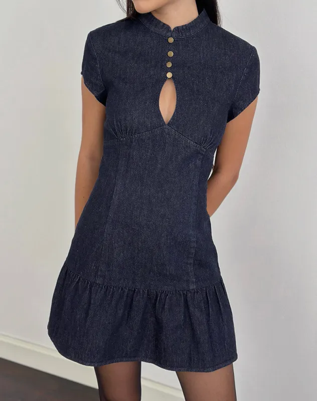 Manama Mini Dress in Chambray Indigo sold by Motel Rocks