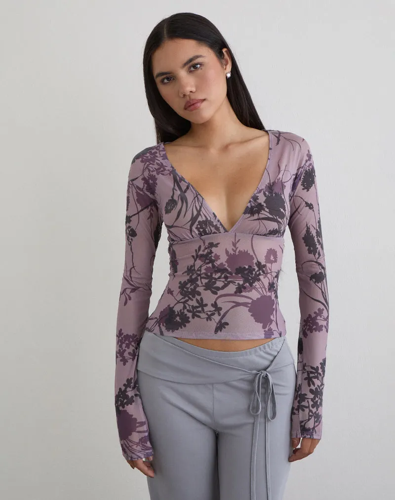 Jaydra Top in Flock Shadow Flower Purple sold by Motel Rocks product image thumbnail 2