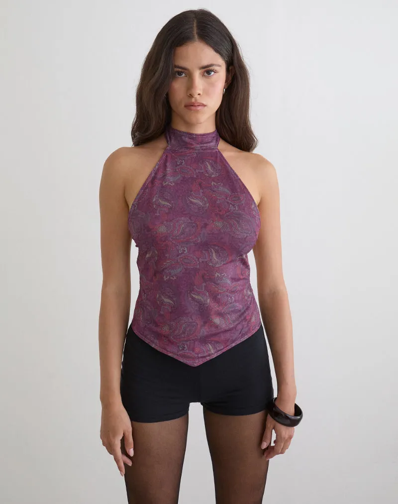 Ares Halterneck Top in Purple Regal Paisley sold by Motel Rocks product image thumbnail 2
