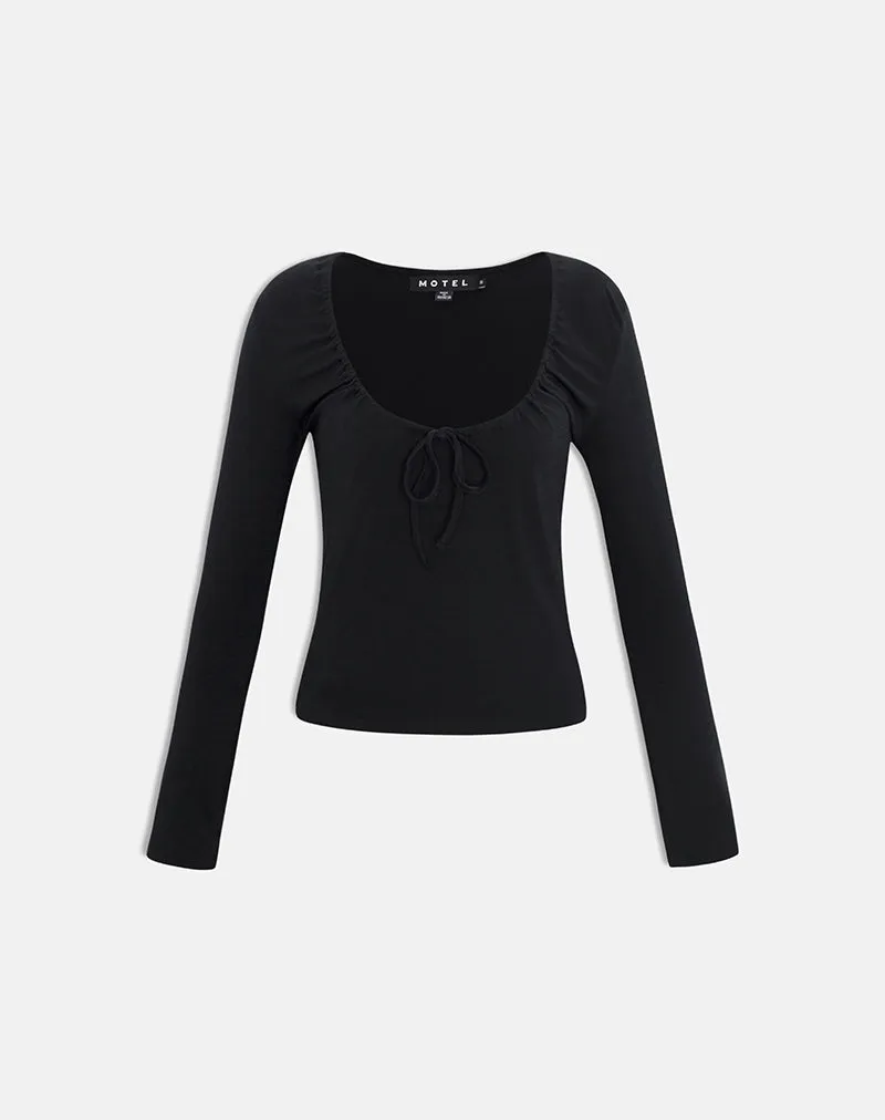 Aye Plunge Long Sleeve Top with Ruched Neck in Black sold by Motel Rocks product image thumbnail 5