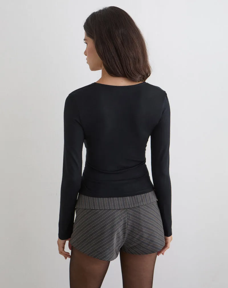 Aye Plunge Long Sleeve Top with Ruched Neck in Black sold by Motel Rocks product image thumbnail 3