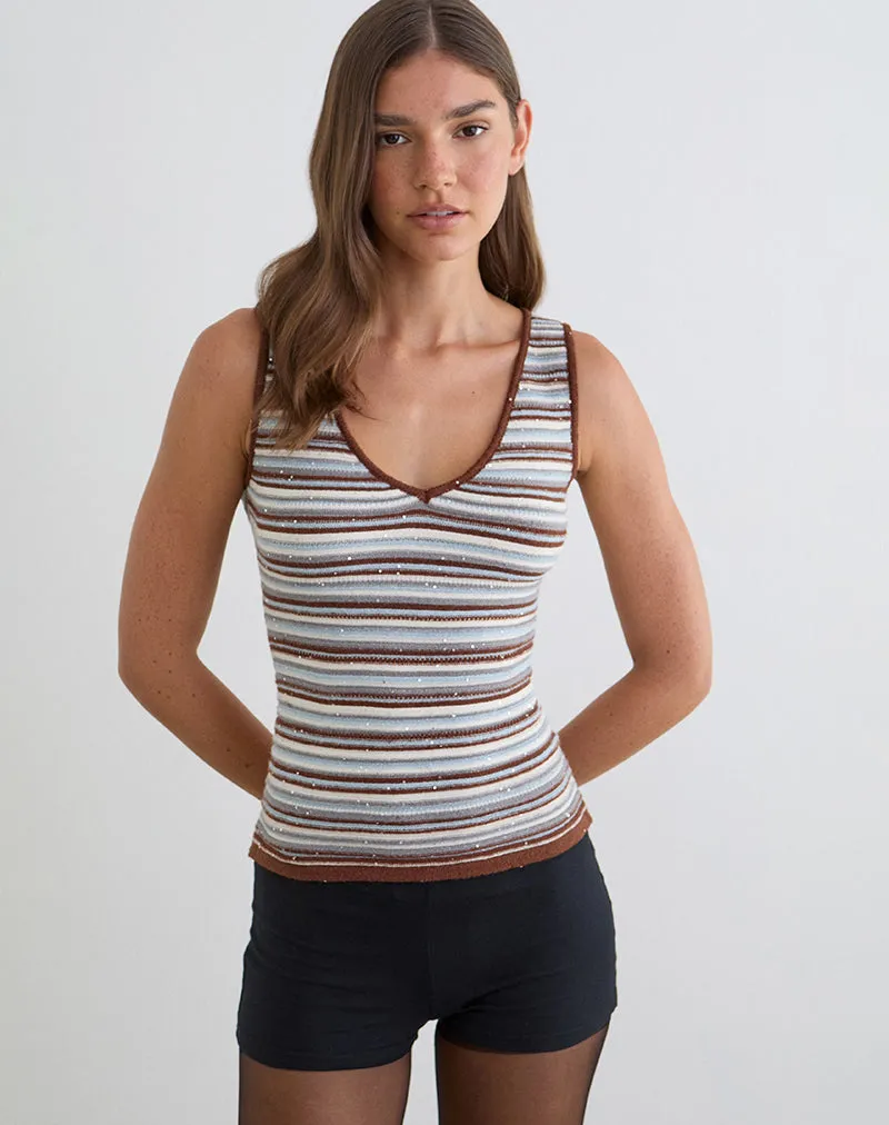 Lycia Plunge Top in Knit Stripe Blue and Brown sold by Motel Rocks product image thumbnail 4