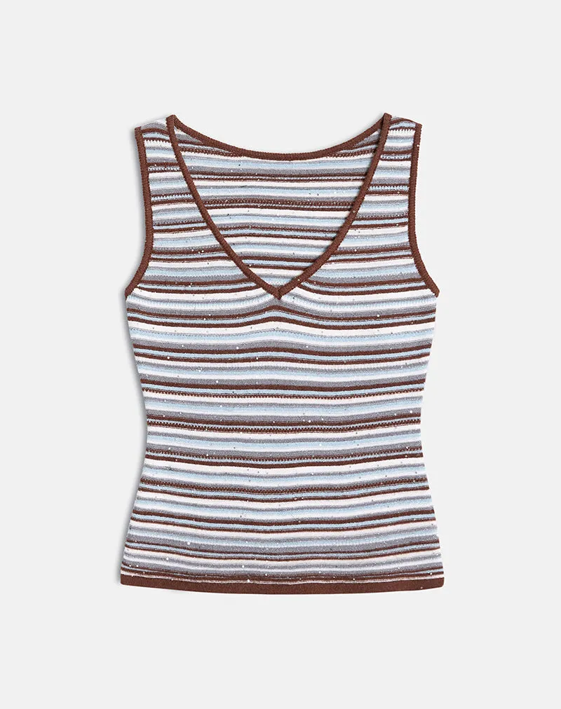Lycia Plunge Top in Knit Stripe Blue and Brown sold by Motel Rocks product image thumbnail 2