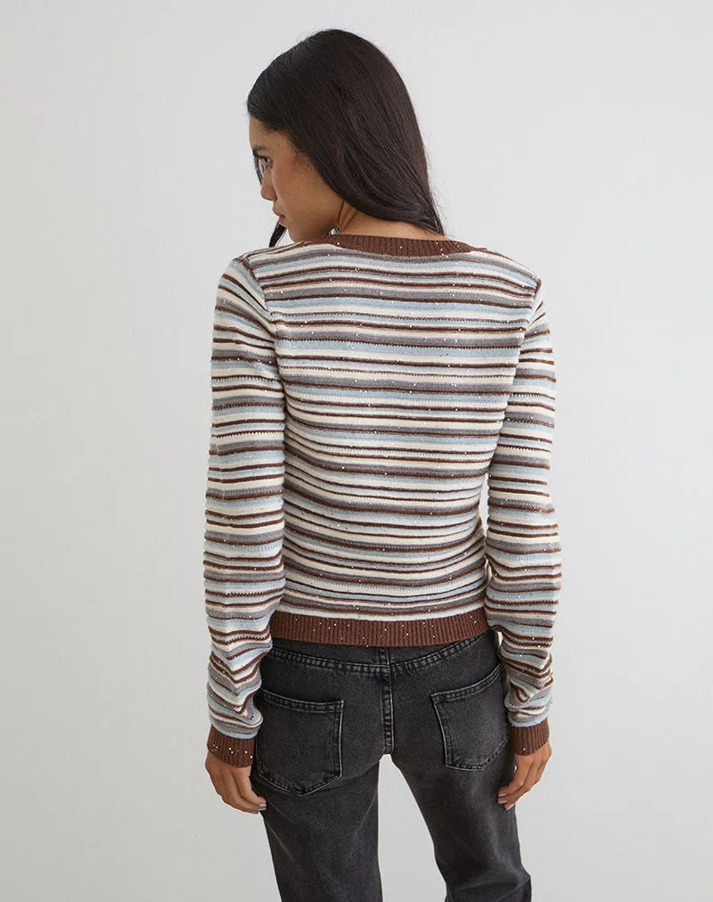 Aniha Long Sleeve Top in Knit Stripe Blue and Brown sold by Motel Rocks product image thumbnail 3