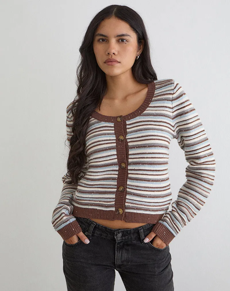 Aniha Long Sleeve Top in Knit Stripe Blue and Brown sold by Motel Rocks