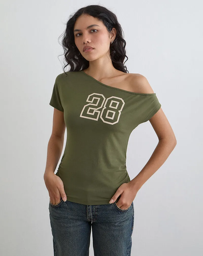 Danama One Shoulder Top in Rayon Jersey Grape with '28' Graphic sold by Motel Rocks product image thumbnail 3