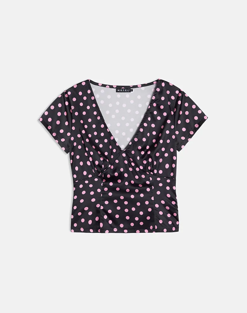 Asena Top in Black Satin Scattered with Pink Polka sold by Motel Rocks product image thumbnail 5