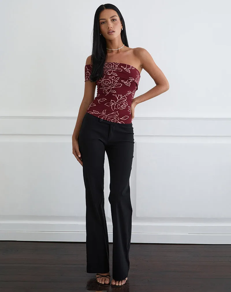 Marga One Shoulder Top in Outline Rose Maroon sold by Motel Rocks product image thumbnail 4