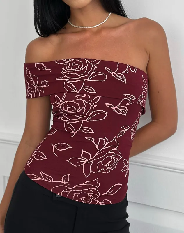 Marga One Shoulder Top in Outline Rose Maroon made by Motel Rocks
