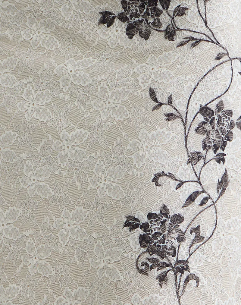 Laykha Midi Skirt in Ivory Lace with Black Vine Print sold by Motel Rocks product image thumbnail 5