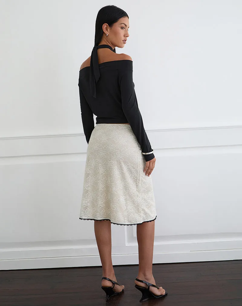 Laykha Midi Skirt in Ivory Lace with Black Vine Print sold by Motel Rocks product image thumbnail 4