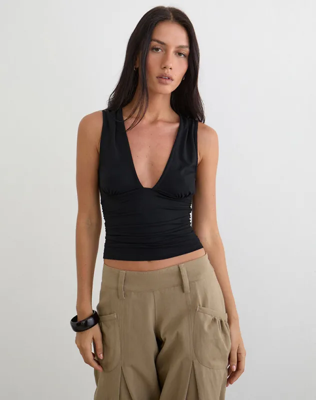 Lycia Plunge Top in Black sold by Motel Rocks