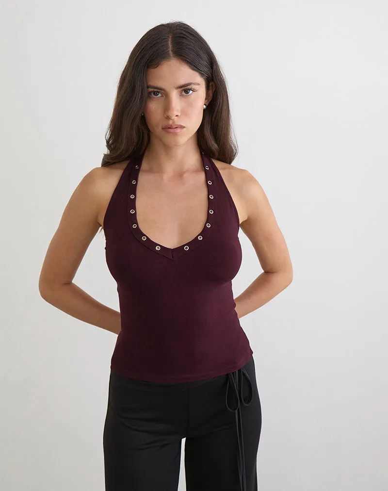 Jugo Halterneck Top in Redwood with Eyelets sold by Motel Rocks product image thumbnail 5