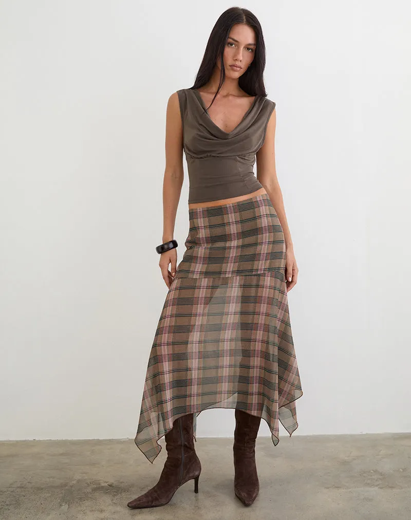 Sedra Midi Skirt in Brown and Pink Blurry Check sold by Motel Rocks product image thumbnail 4