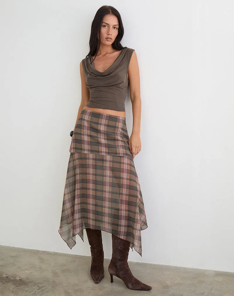 Sedra Midi Skirt in Brown and Pink Blurry Check sold by Motel Rocks product image thumbnail 3