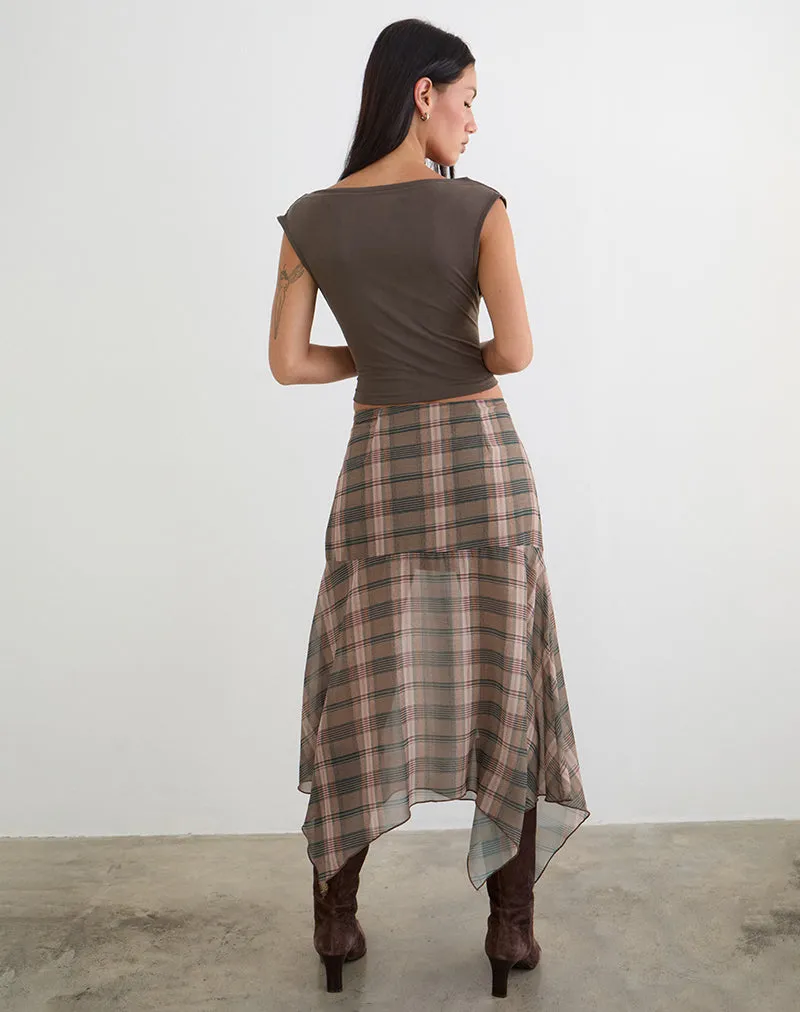 Sedra Midi Skirt in Brown and Pink Blurry Check sold by Motel Rocks product image thumbnail 5