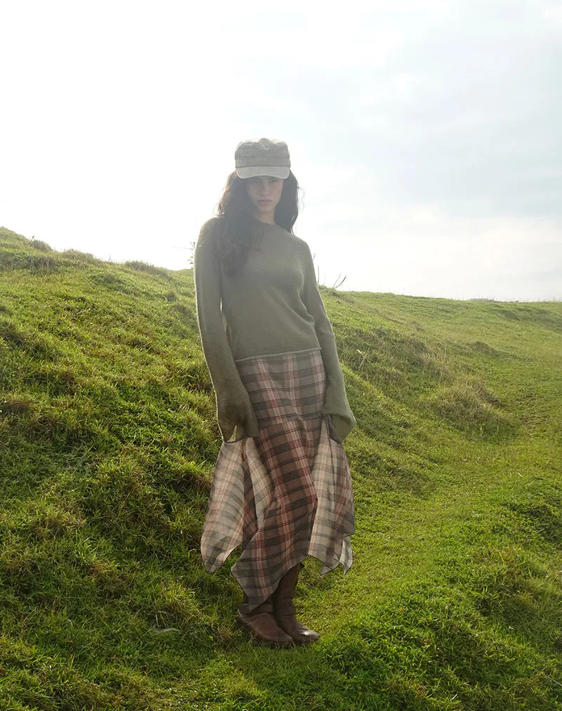 Sedra Midi Skirt in Brown and Pink Blurry Check sold by Motel Rocks product image thumbnail 2