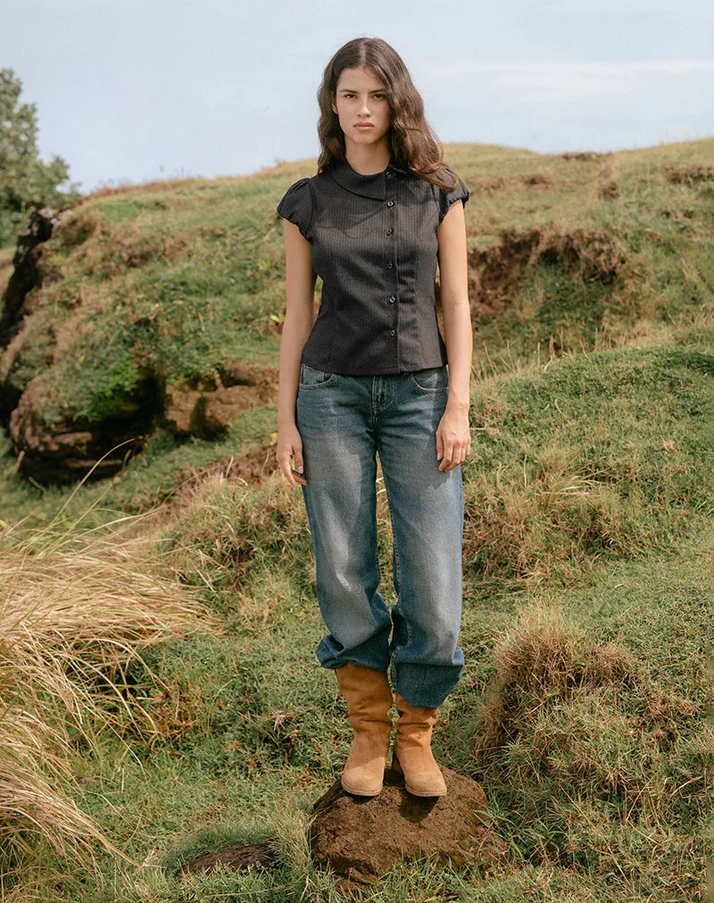 Telese Asymmetric Shirt in Dusky Pinstripe Grey sold by Motel Rocks product image thumbnail 2