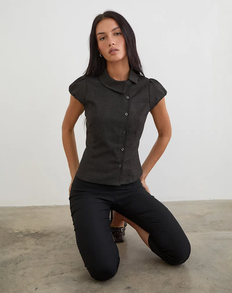 Telese Asymmetric Shirt in Dusky Pinstripe Grey sold by Motel Rocks product image thumbnail 4