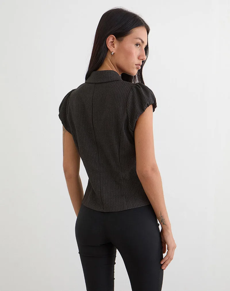 Telese Asymmetric Shirt in Dusky Pinstripe Grey sold by Motel Rocks product image thumbnail 5