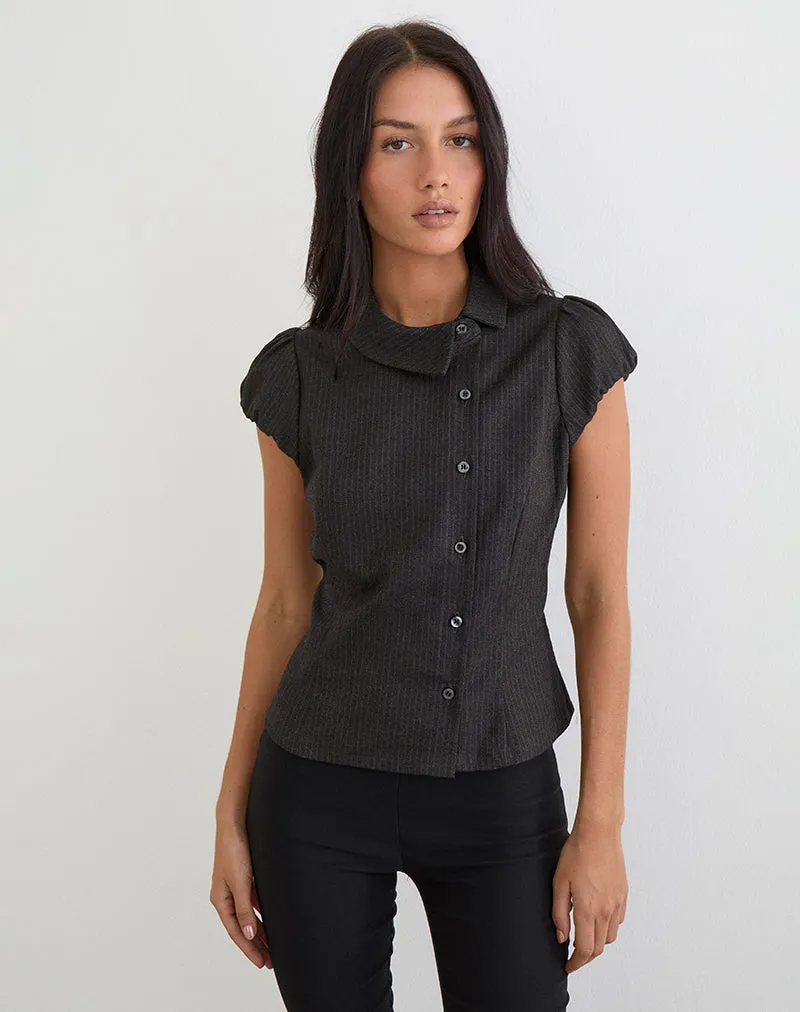 Telese Asymmetric Shirt in Dusky Pinstripe Grey sold by Motel Rocks product image thumbnail 3