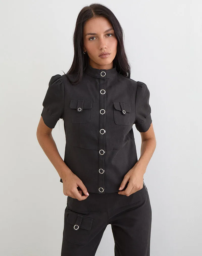 Renia Button Top in Dark Grey sold by Motel Rocks product image thumbnail 4