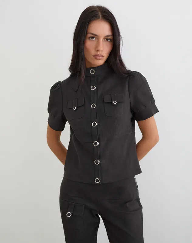 Renia Button Top in Dark Grey made by Motel Rocks