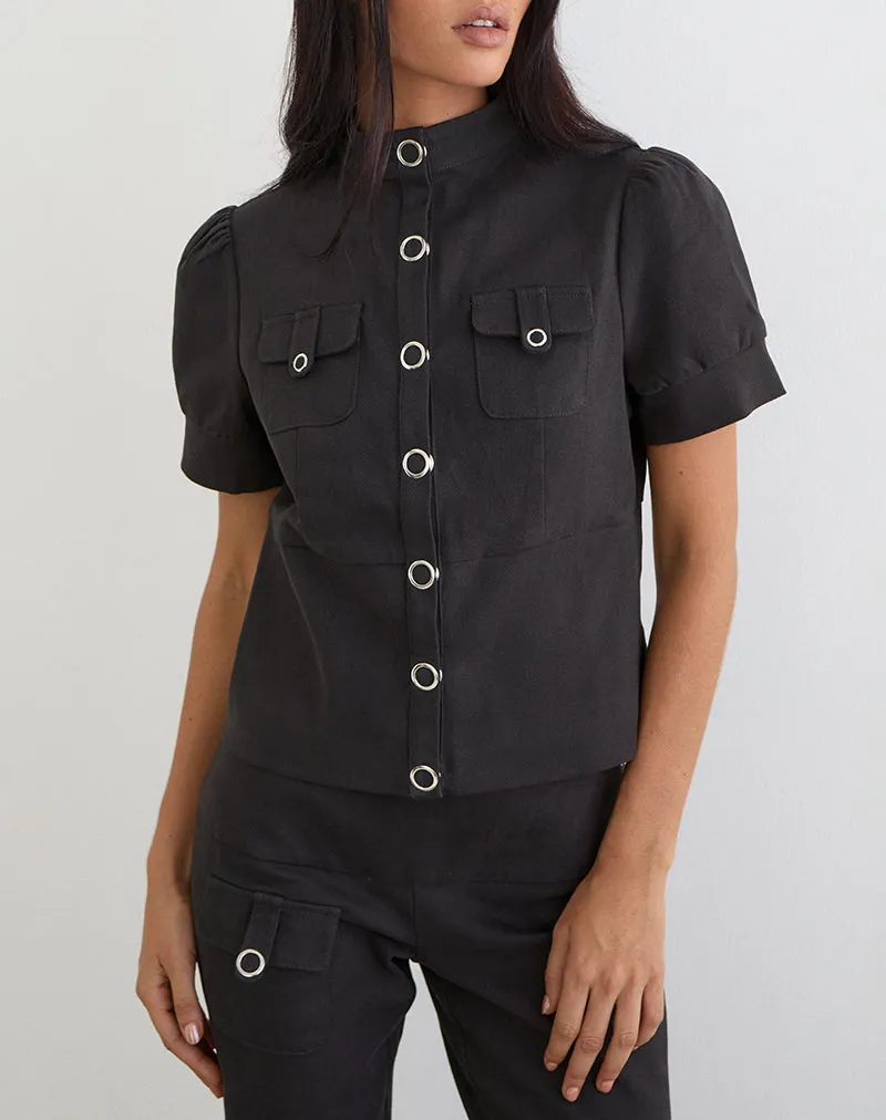 Renia Button Top in Dark Grey sold by Motel Rocks product image thumbnail 2