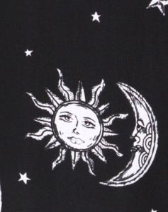 Batis Maxi Dress in Sun Moon Stars BW sold by Motel Rocks