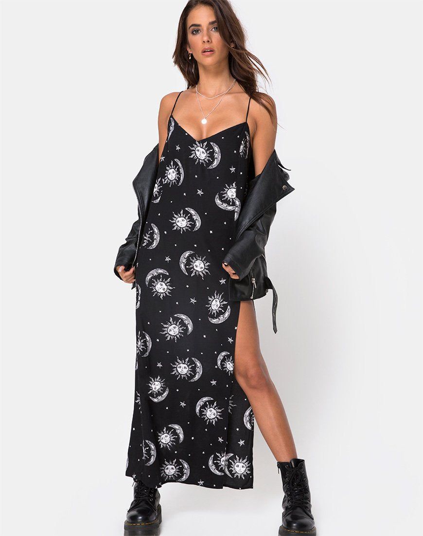 Batis Maxi Dress in Sun Moon Stars BW sold by Motel Rocks product image thumbnail 3