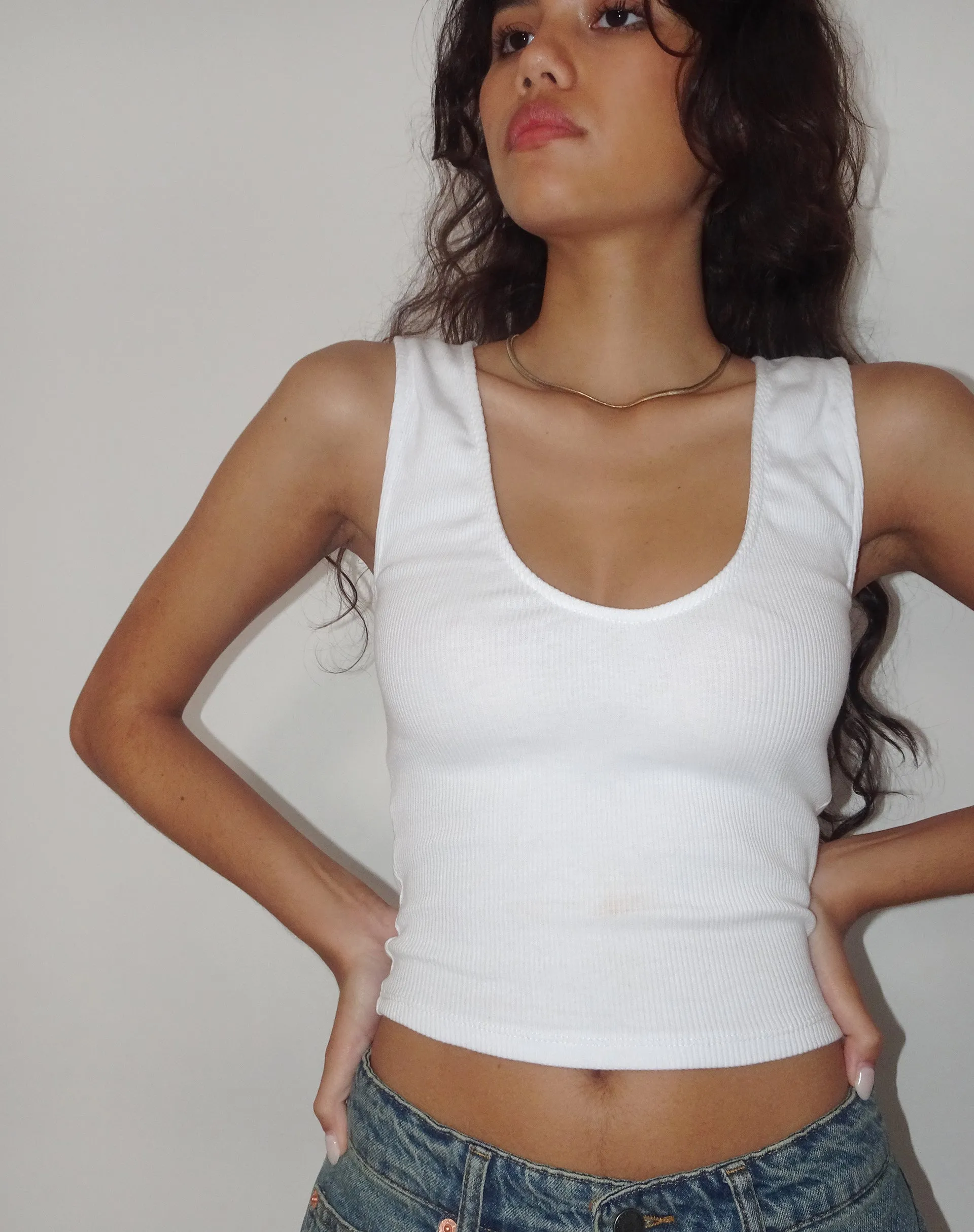 Jastio Vest Top in White Ribbed Jersey sold by Motel Rocks product image thumbnail 2