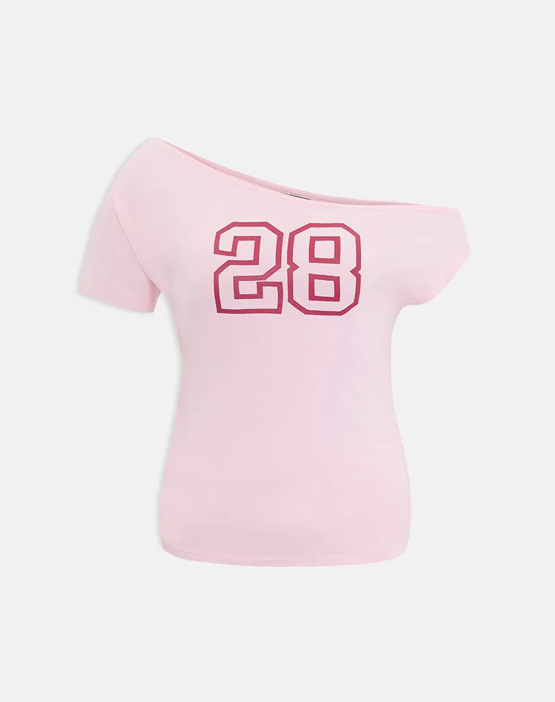 Danama One Shoulder Top in Rayon Jersey Light Pink with '28' Graphic sold by Motel Rocks product image thumbnail 4