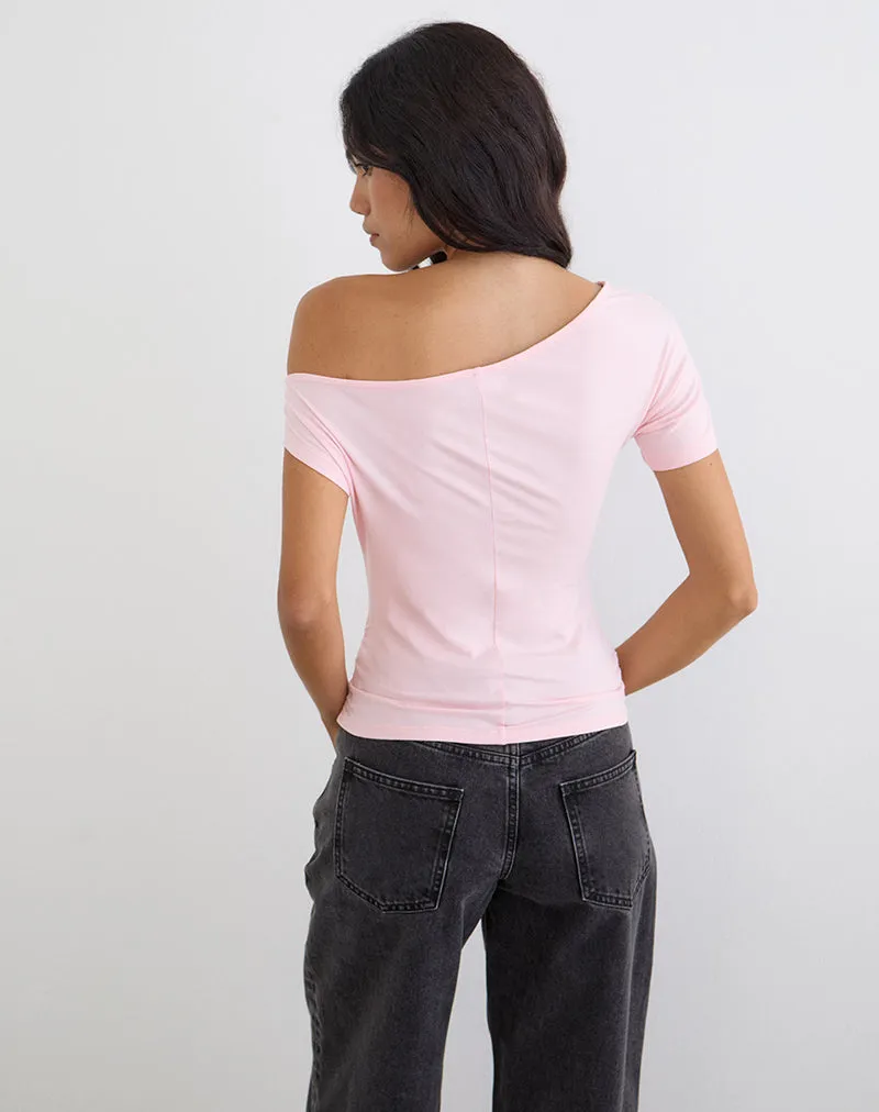 Danama One Shoulder Top in Rayon Jersey Light Pink with '28' Graphic sold by Motel Rocks product image thumbnail 5