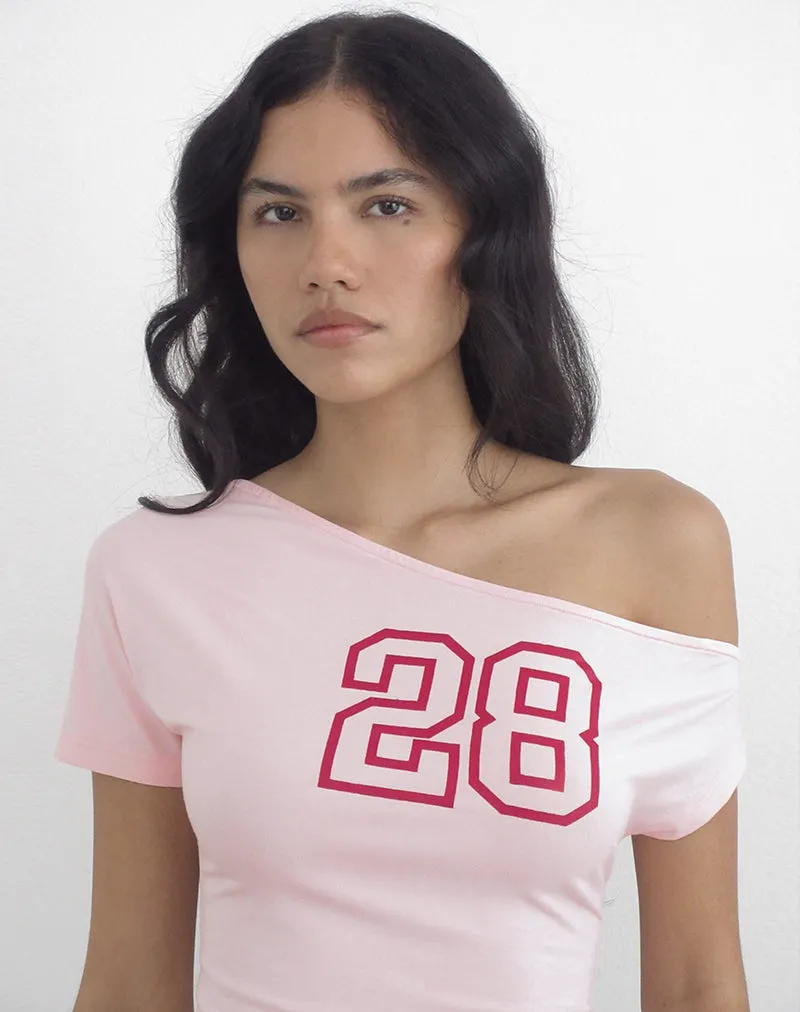 Danama One Shoulder Top in Rayon Jersey Light Pink with '28' Graphic sold by Motel Rocks product image thumbnail 2
