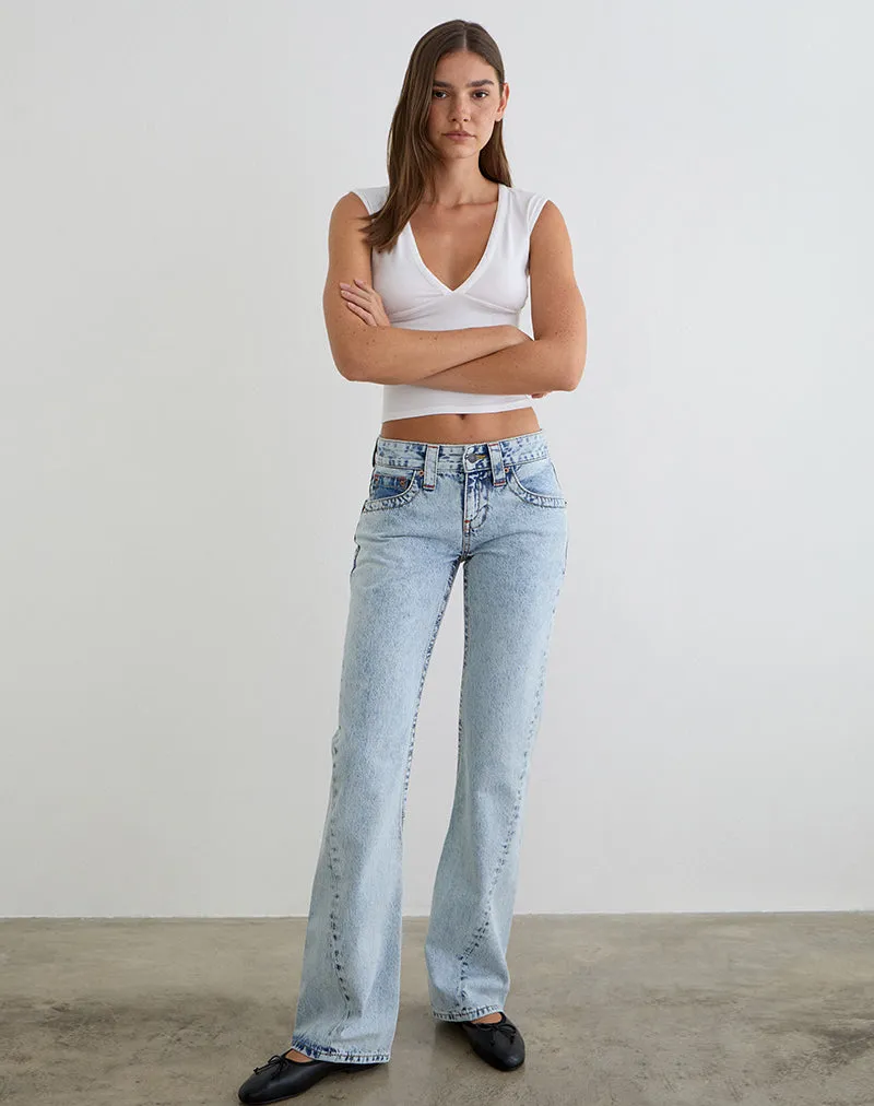 Low Rise Twisted Seam Jeans in 80's Blue Wash sold by Motel Rocks