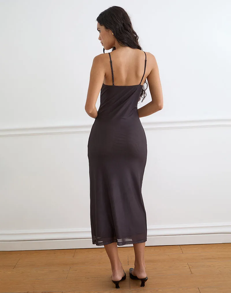 Nori Midi Dress in Brown with Orange Vibrant Lotus Print sold by Motel Rocks product image thumbnail 4