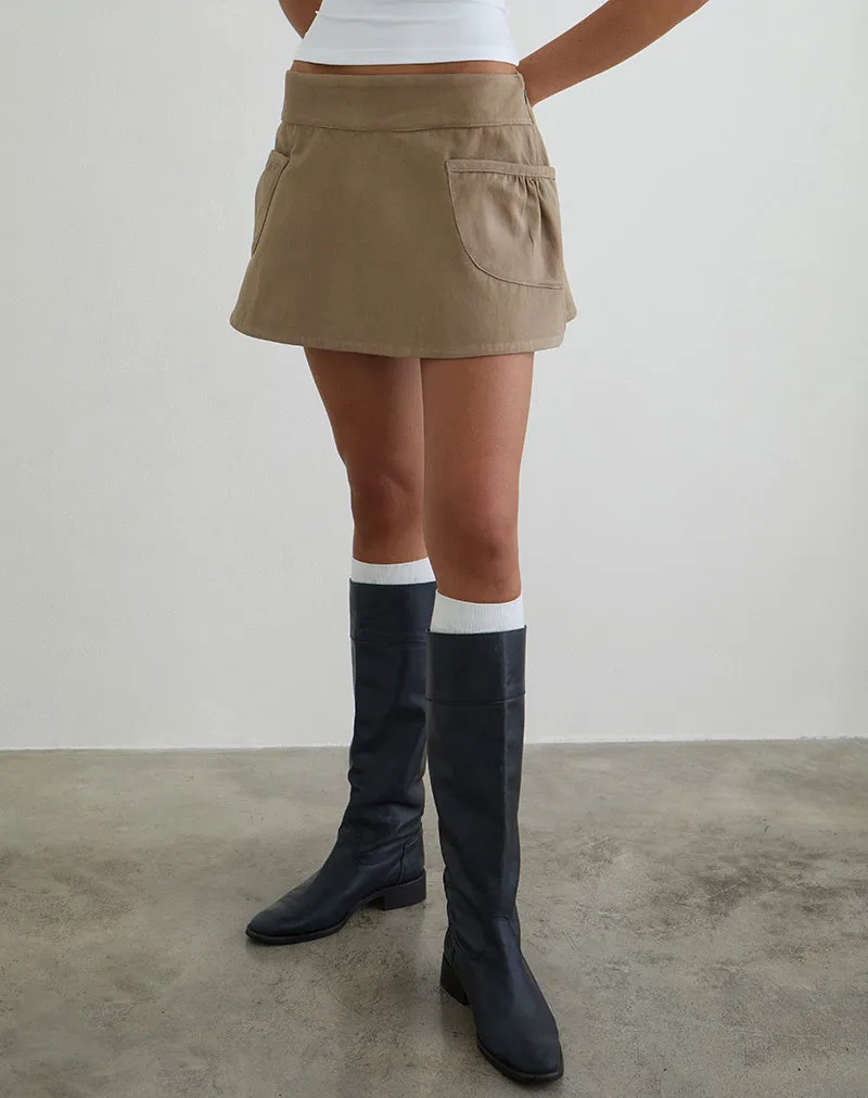 Enyo Mini Skirt in Twill Khaki with Side Pocket sold by Motel Rocks product image thumbnail 5