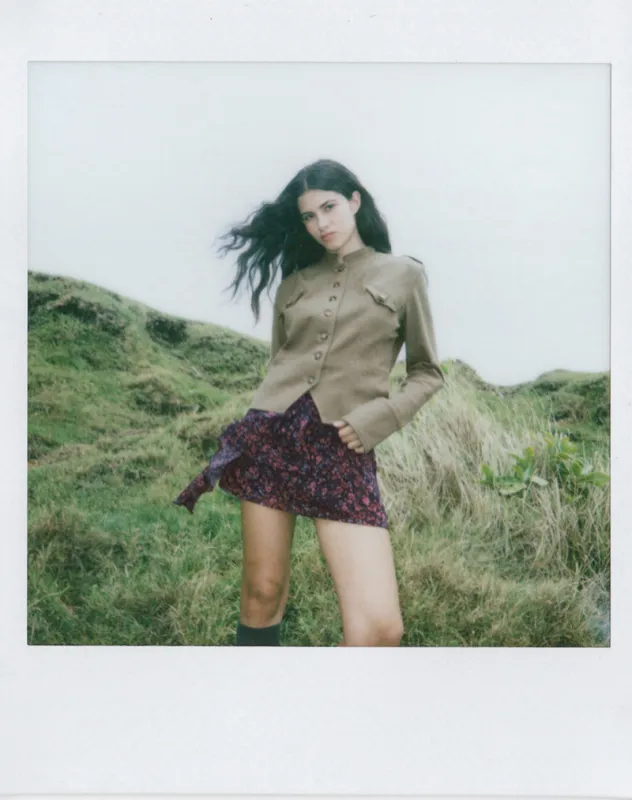 Naru Mini Skirt in Chiffon Scattered Floral Black and Red sold by Motel Rocks